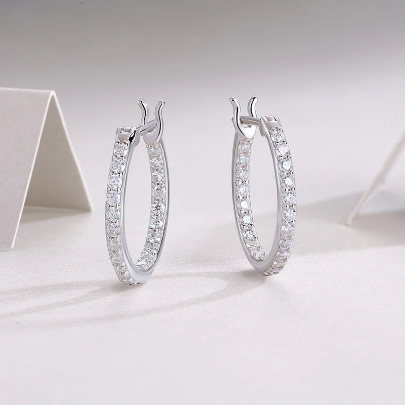 0.9 Carat Total Moissanite Platinum Plated 925 Sterling Silver Hoop Earrings
