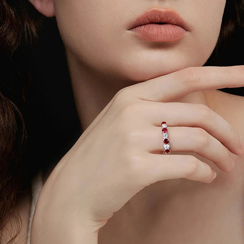 3.5mm Moissanite and Lab Created Gemstones 18K White Gold Plated 925 Sterling Silver Band