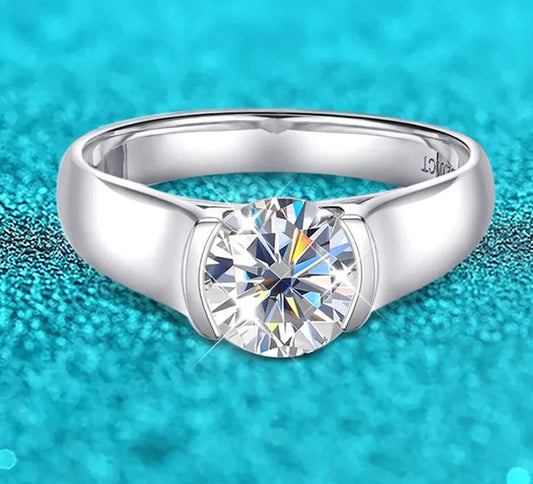 2 Carat Moissanite D Color VVS1 Rhodium Plated 925 Sterling Silver Band Unisex