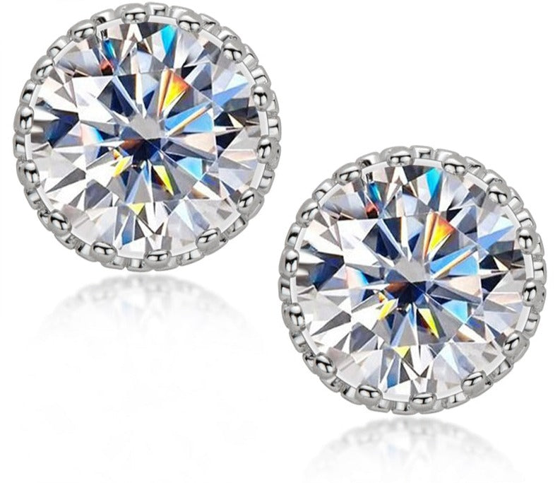 2 Carat Total Moisanite Platinum Plated 925 Sterling Silver Halo Stud Earrings