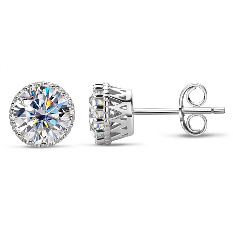 2 Carat Total Moisanite Platinum Plated 925 Sterling Silver Halo Stud Earrings