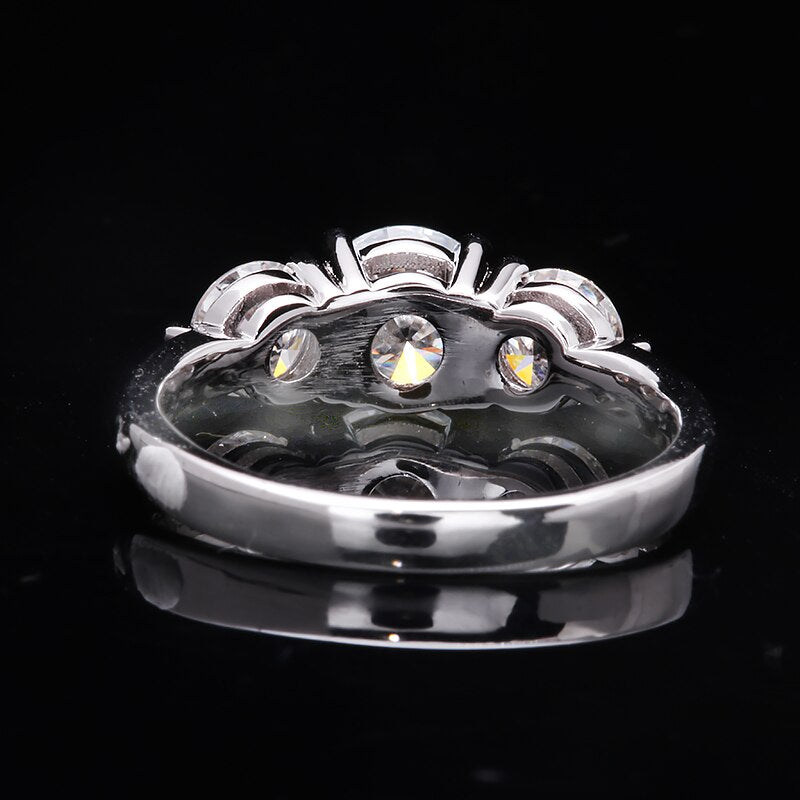 2. Carat Total DF Color VVS1 Moissanite Solid 14K White Gold 3 Stone Ring/Band
