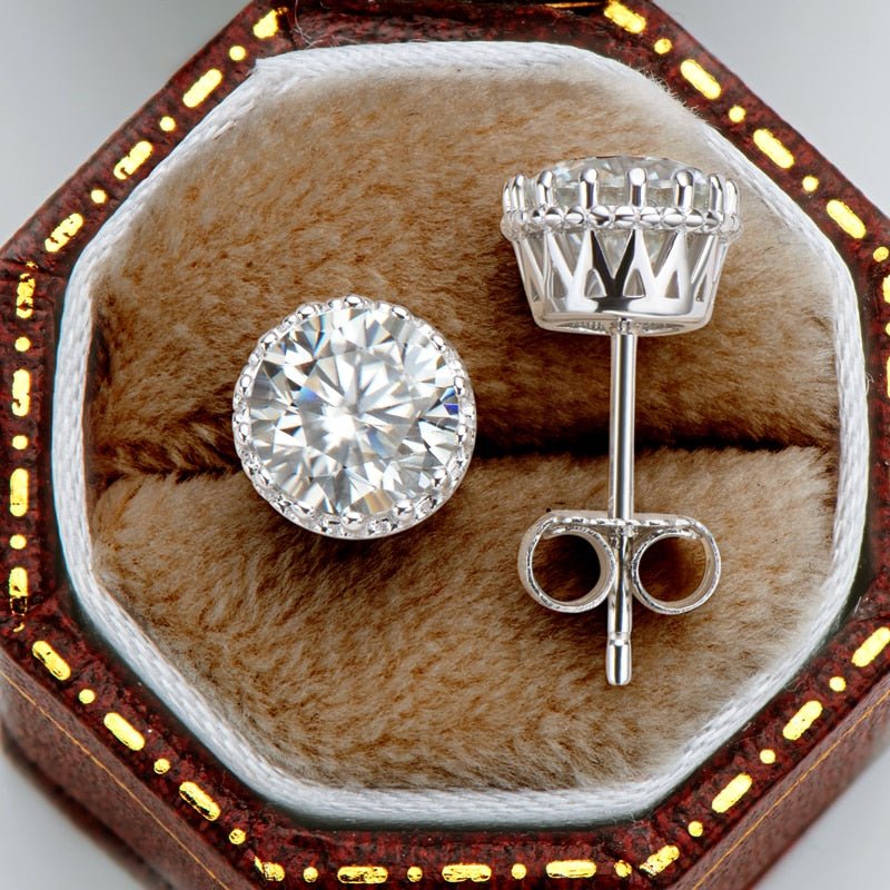 2 Carat Total Moisanite Platinum Plated 925 Sterling Silver Halo Stud Earrings