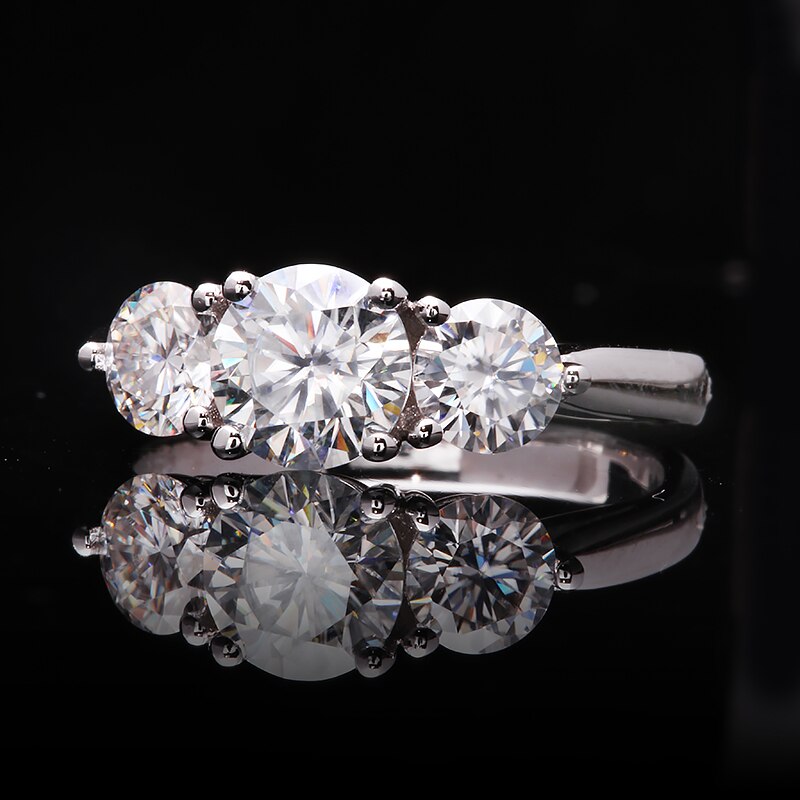 2. Carat Total DF Color VVS1 Moissanite Solid 14K White Gold 3 Stone Ring/Band