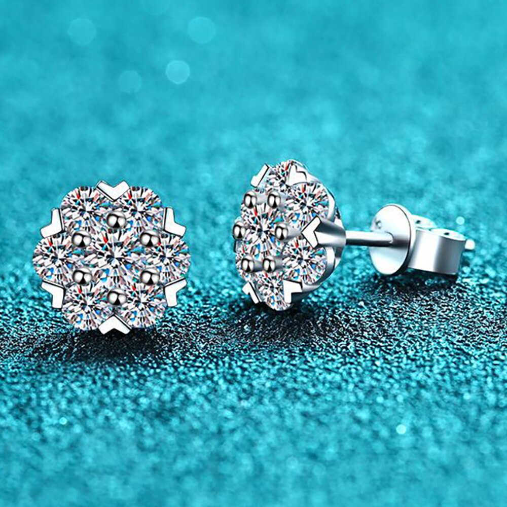 0.84 Carat Total or 1.6 Carat Total Moissanite Platinum Plated 925 Sterling Silver Snowflake Earrings