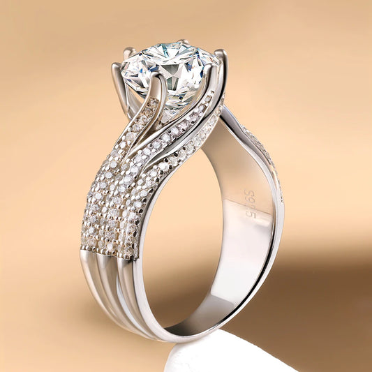 2 Carats to 5 Carats Moissanite and Zircon 18K White Gold Plated 925 Sterling Silver Engagement Ring