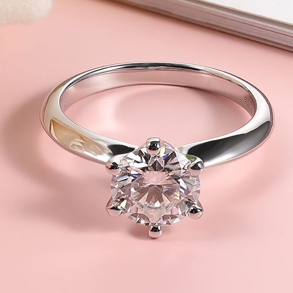 10 Carats Moissanite Platinum Plated 925 Sterling Silver Solitaire Ring