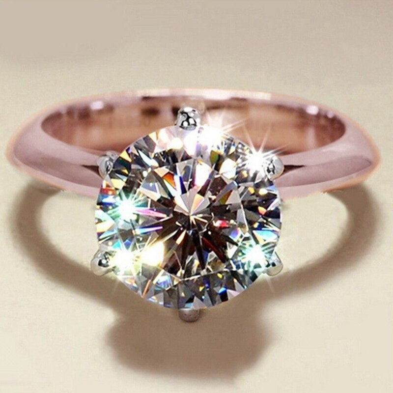 2 Carat or 3 Carat Moissanite D Color VVS1 14K Rose Gold Plated 925 Sterling Silver Solitaire Ring