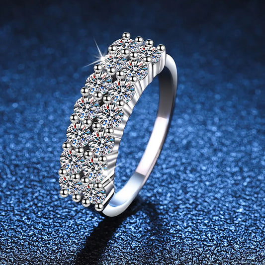 1.4 Carat Total Moissanite Platinum Plated 925 Sterling Double Row Band