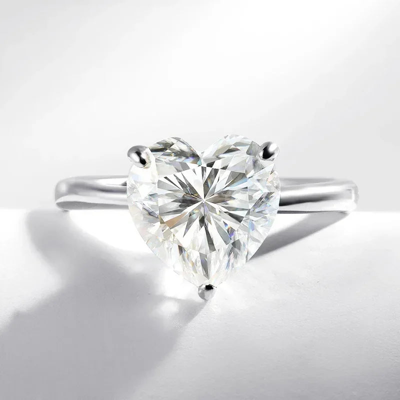 4 Carats Heart Moissanite 18K White Gold Plated 925 Sterling Silver Engagement Ring