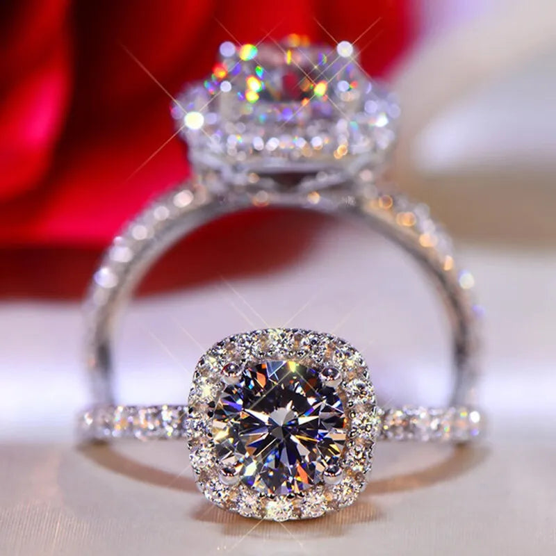 1 Carat to 3 Carat Moissanite and Zircon Platinum Plated 925 Sterling Solitaire with Accents Ring