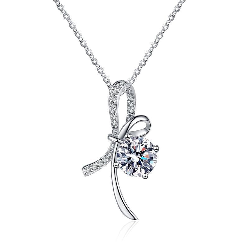 1 Carat Moissanite D Color VVS1 and Zircon Accent 18K White Gold Plated 925 Sterling Silver Pendant Necklace