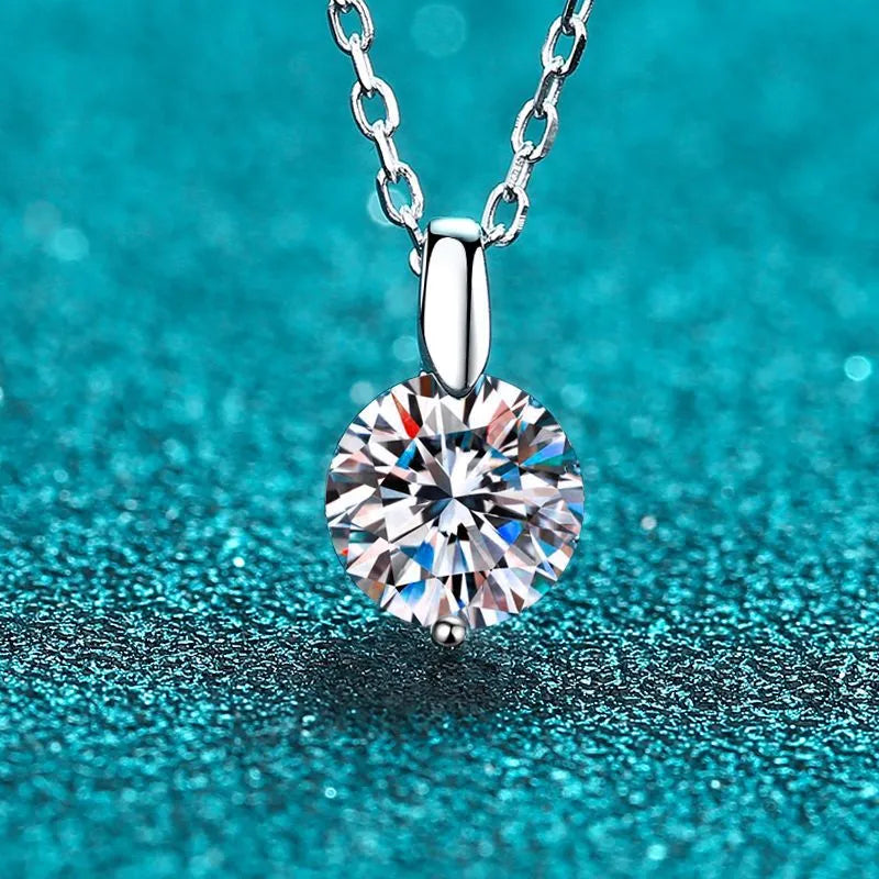 1 Carat to 3 Carats Moissanite Platinum Plated 925 Sterling Pendant Necklace