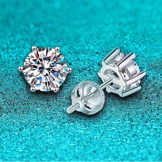 1 Carat Total to 4 Carat Total Moissanite 18K White Gold-Plated Screw Back Stud Earrings