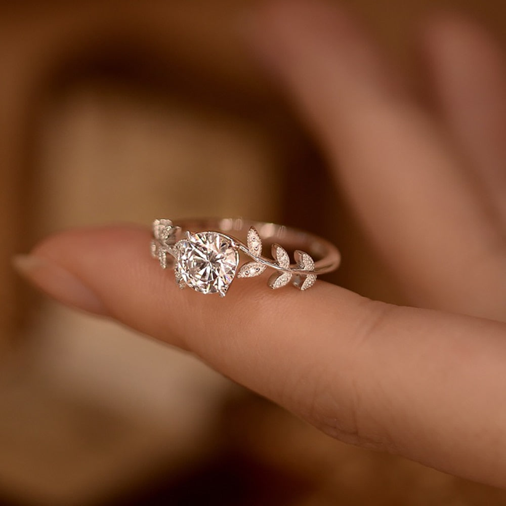 1 Carat Moissanite 18K Gold Plated 925 Sterling Silver Leaf Engagement Ring