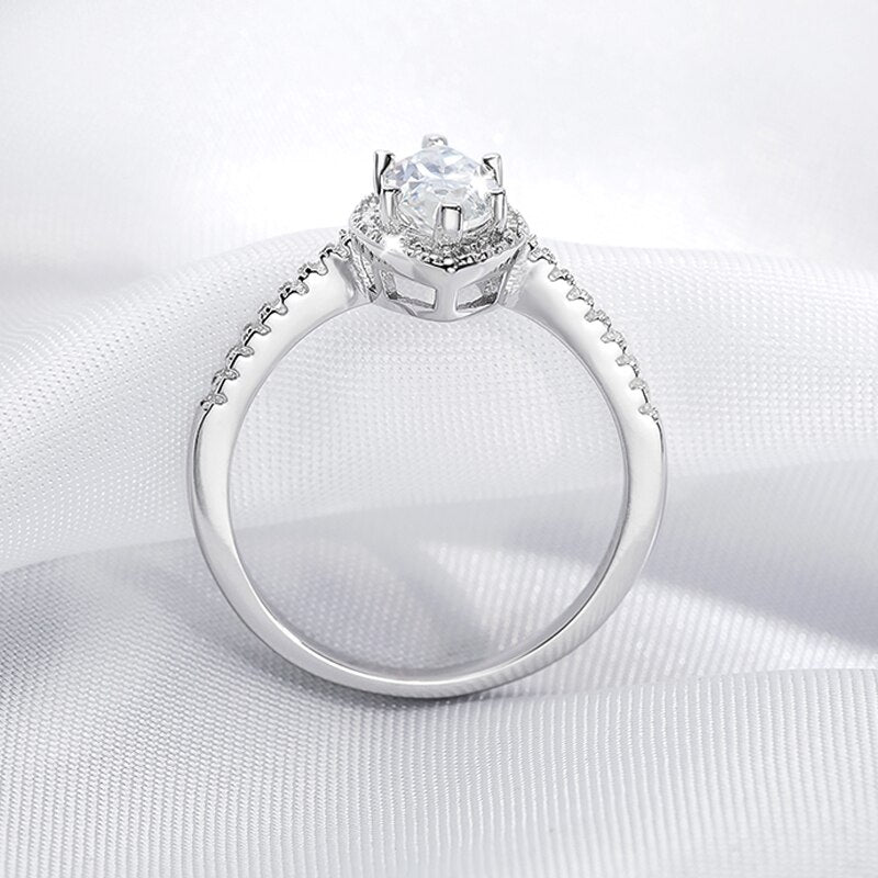 1 Carat Marquise Cut Moissanite and Zircon Accent Platinum Plated 925 Sterling Silver Ring