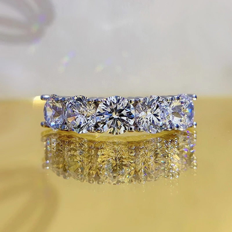 2.5 Carats or 5 Carats Total Moissanite D Color VVS1 18K Gold Plated 925 Sterling 5 Stone Anniversary Band/Ring