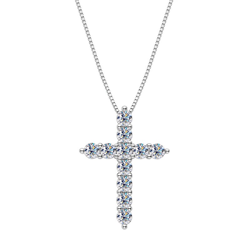 3.3 Carat Total Moissanite D Color VVS1 18K White Gold Plated 925 Sterling Silver Cross Pendant Necklace