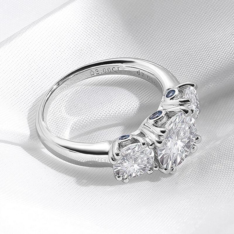 5 Carat Total Moissanite and Blue Zircon D Color VVS1 18K White Gold Plated 925 Sterling Silver Ring