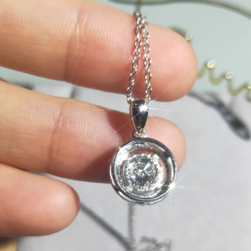 1 Carat Moissanite and Zircon Platinum Plated 925 Sterling Silver Pendant Necklace