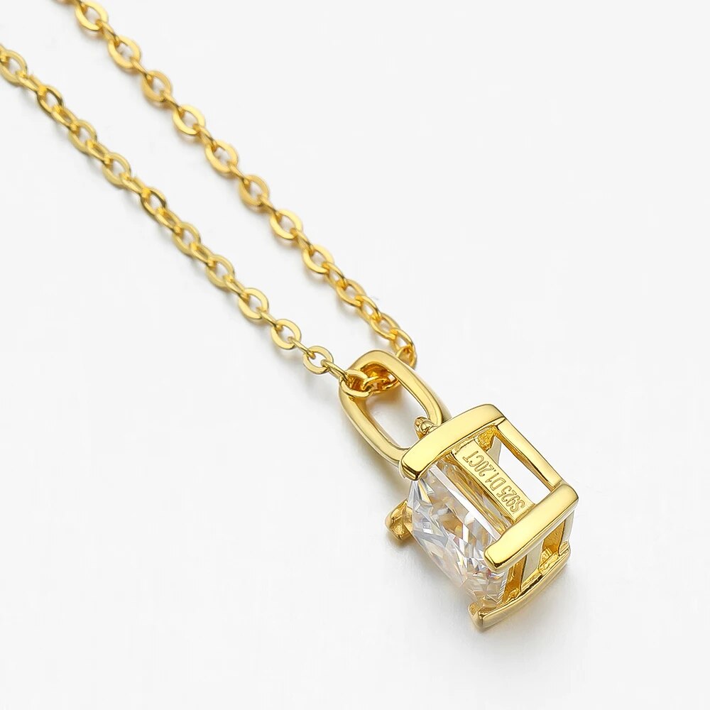 1.2 Carat Princess Cut Moissanite 18K Gold Plated 925 Sterling Silver Pendant Necklace
