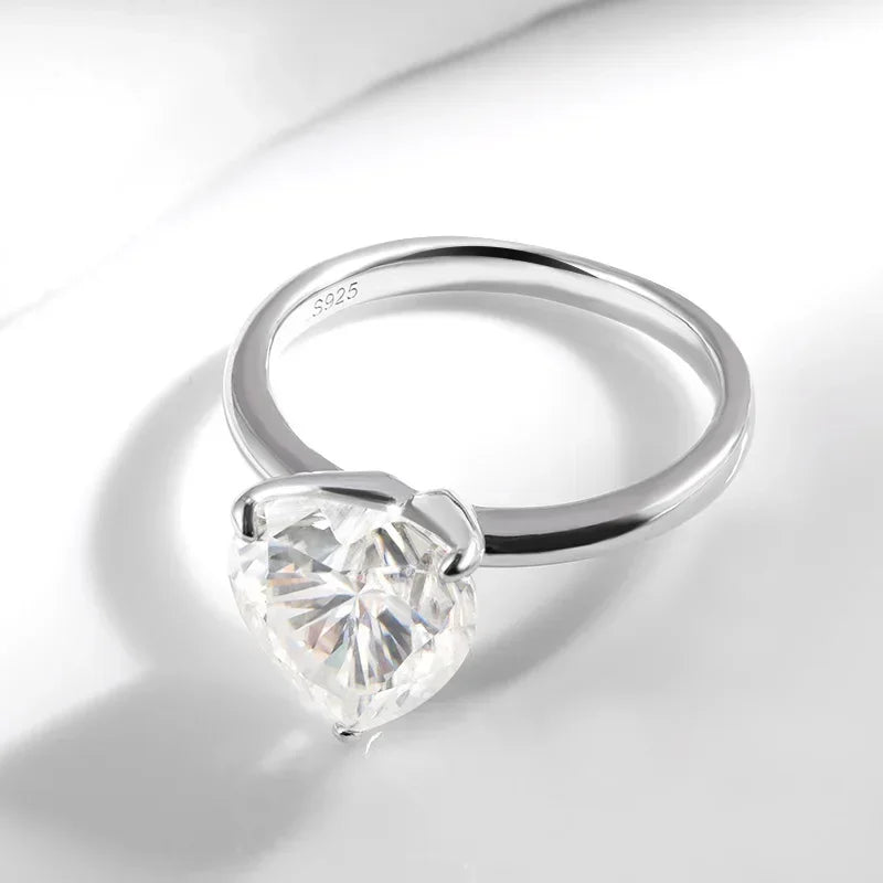 4 Carats Heart Moissanite 18K White Gold Plated 925 Sterling Silver Engagement Ring
