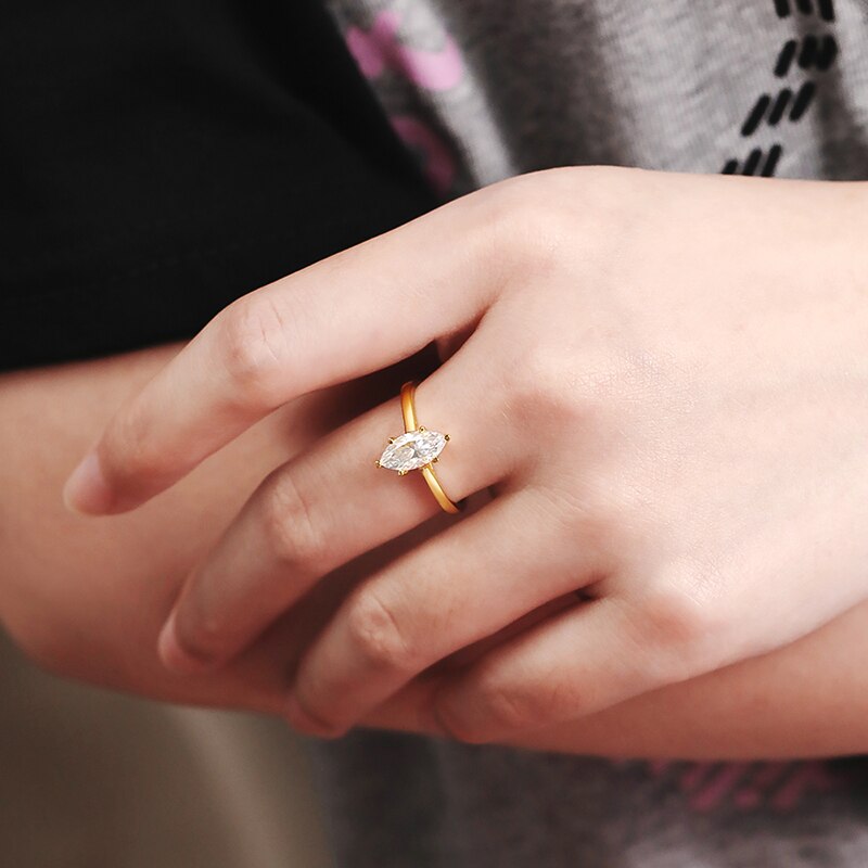 1 Carat Marquise Cut Moissanite 18K Yellow Gold Plated 925 Sterling Silver Engagement Ring