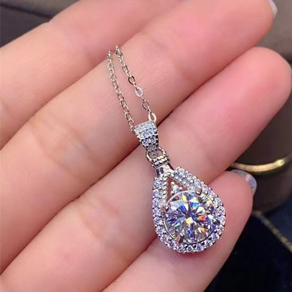 3 Carat or 5 Carat Moissanite and Zircon Accent 18K Gold Plated 925 Sterling Pendant Necklace