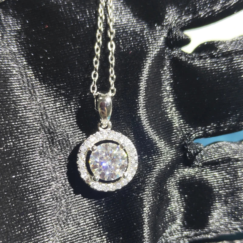 1 Carat Moissanite and Zircon Platinum Plated 925 Sterling Silver Pendant Necklace