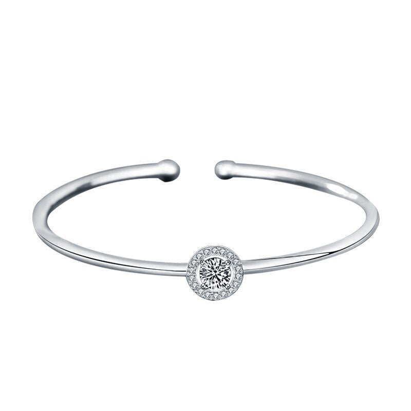 1 Carat Moissanite and Zircon Platinum Plated 925 Sterling Adjustable Bangle Bracelet
