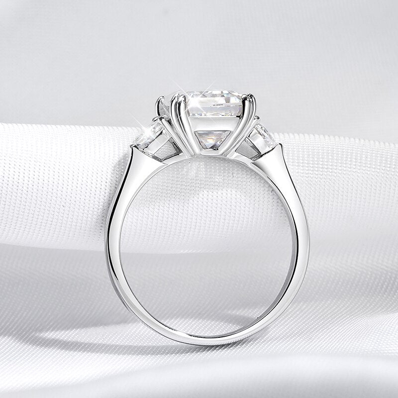 4 Carat Emerald Cut Moissanite and Zircon Platinum Plated 925 Sterling Silver Ring