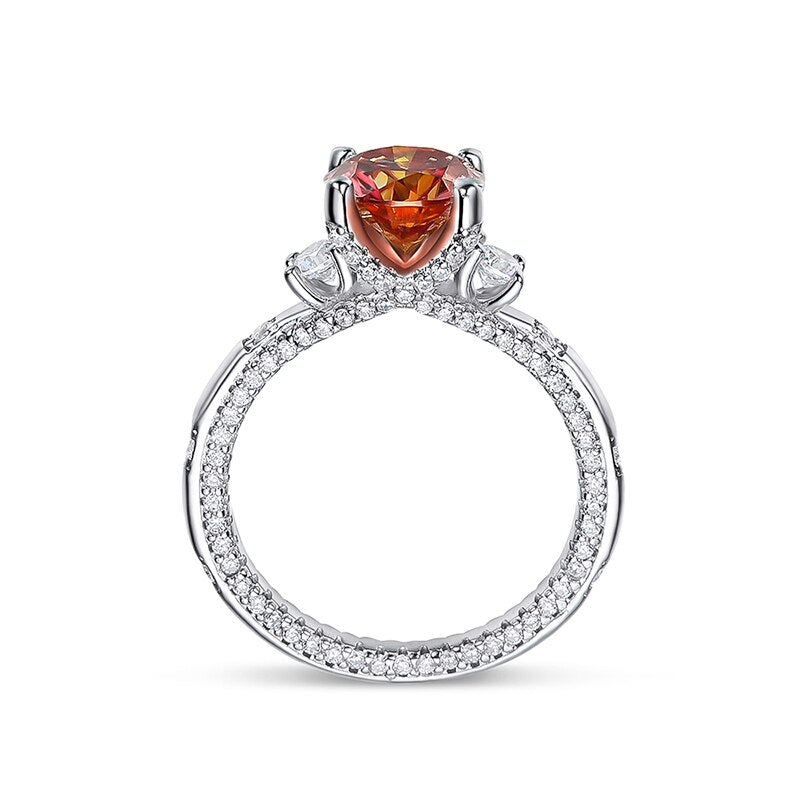 2 Carat Green, Red or White Moissanite and Zircon Accent Platinum Plated 925 Sterling Ring