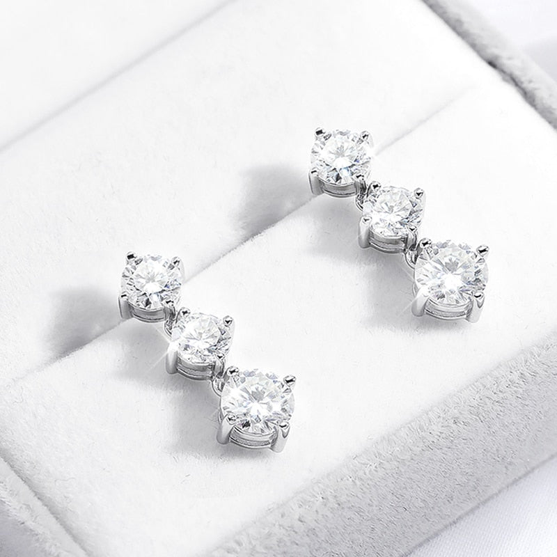 2.6 Carat Total or 3.6 Carat Total Moissanite D Color VVS1 Platinum Plated 925 Sterling Drop Earrings