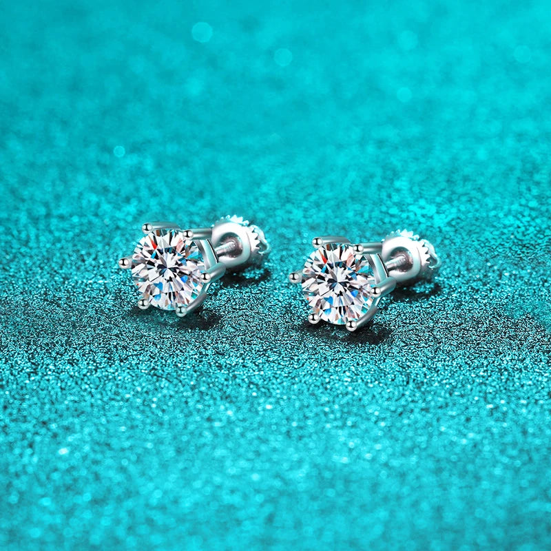 1 Carat Total to 4 Carat Total Moissanite 18K White Gold-Plated Screw Back Stud Earrings
