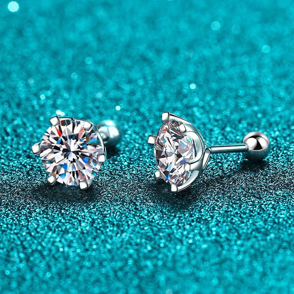 2 or 4 Carat Total Moissanite D Color VVS1 Platinum Plated 925 Sterling Silver Stud Earrings