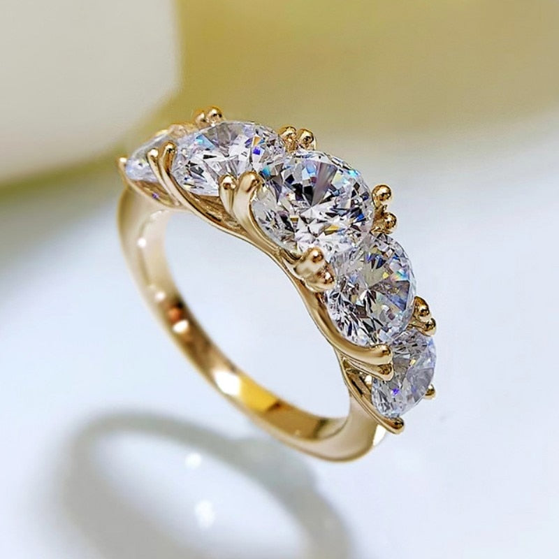 3.6 Carats Total Moissanite 18K Gold Plated 925 Sterling Silver 5 Stone Anniversary/Bridal Band