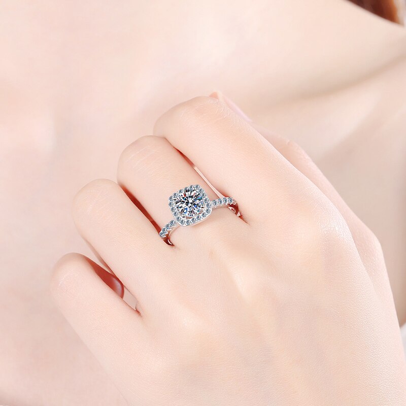 1 Carat or 2 Carat Moissanite and Zircon Platinum Plated 925 Sterling Silver Ring