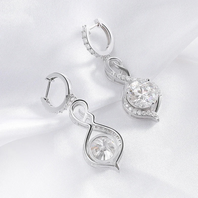 10 Carats Total or 15 Carats Total Moissanite And Zircon Platinum Plated 925 Sterling Silver Earrings or Jewelry Set
