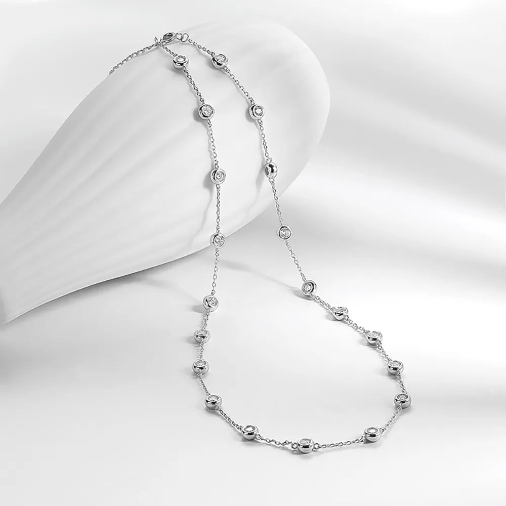 2 Carat Total Moissanite 18K Gold Plated 925 Sterling Silver 20 Stone Necklace