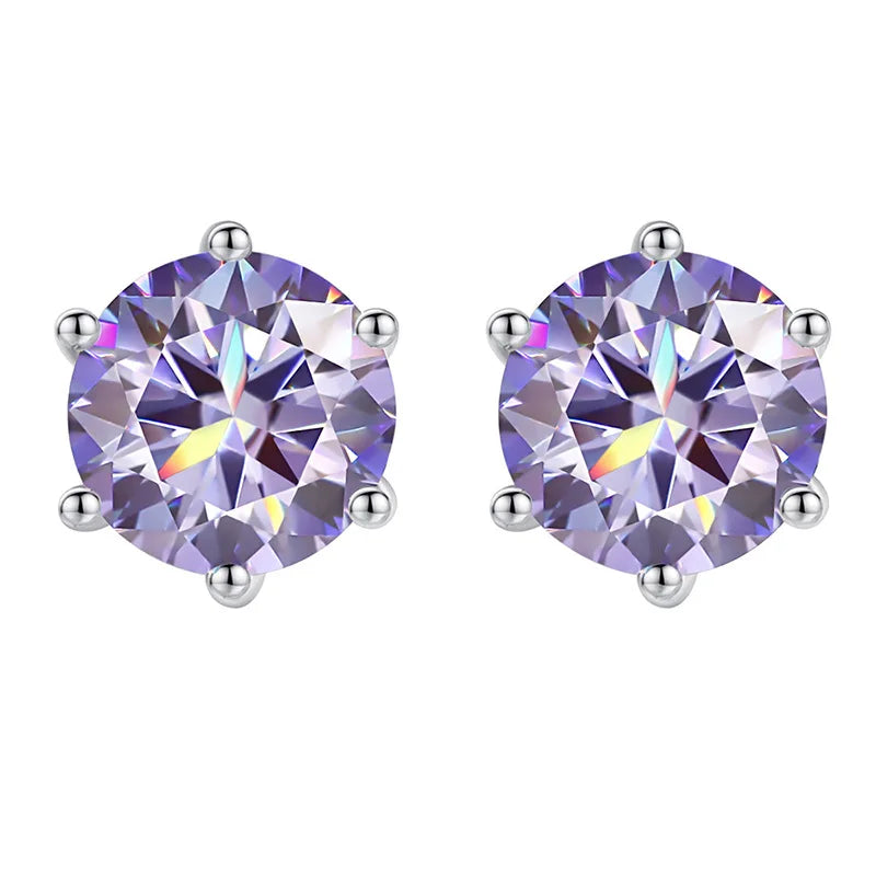 2 Carats or 4 Carats Total Colorful Moissanite Platinum Plated 925 Sterling Stud Earrings