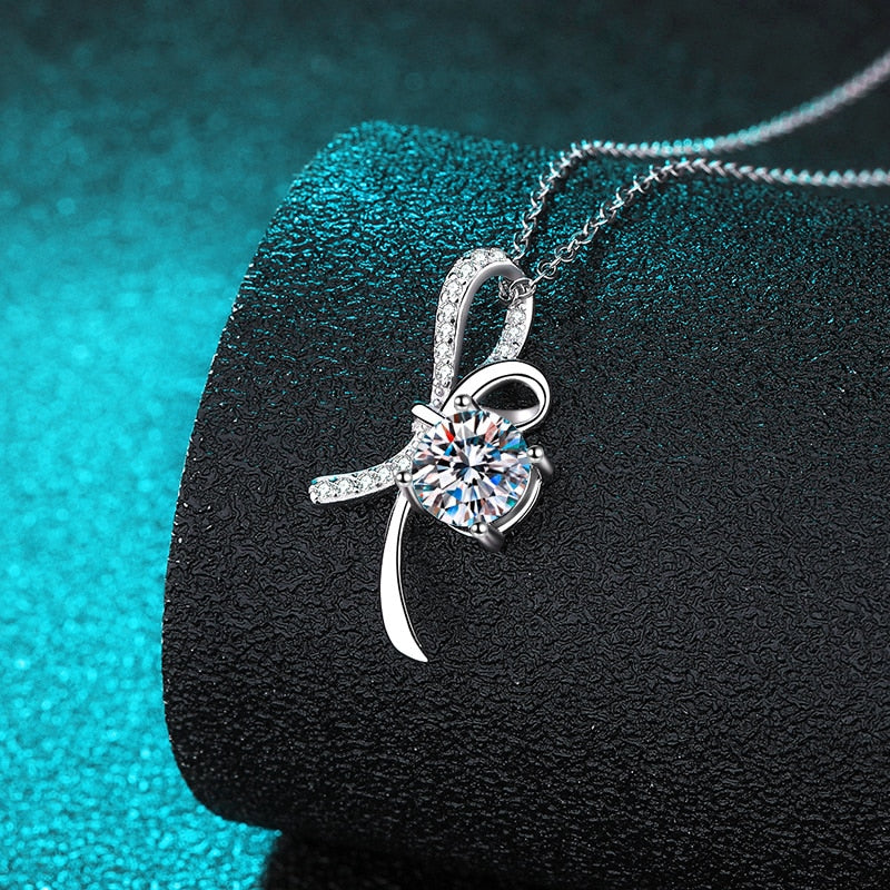 1 Carat Moissanite D Color VVS1 and Zircon Accent 18K White Gold Plated 925 Sterling Silver Pendant Necklace