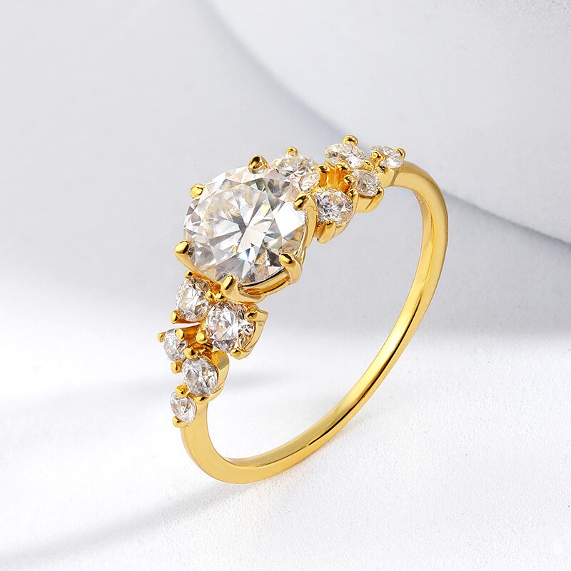1.3 Carat Total Moissanite in 10K or 14K Yellow Real Gold Ring