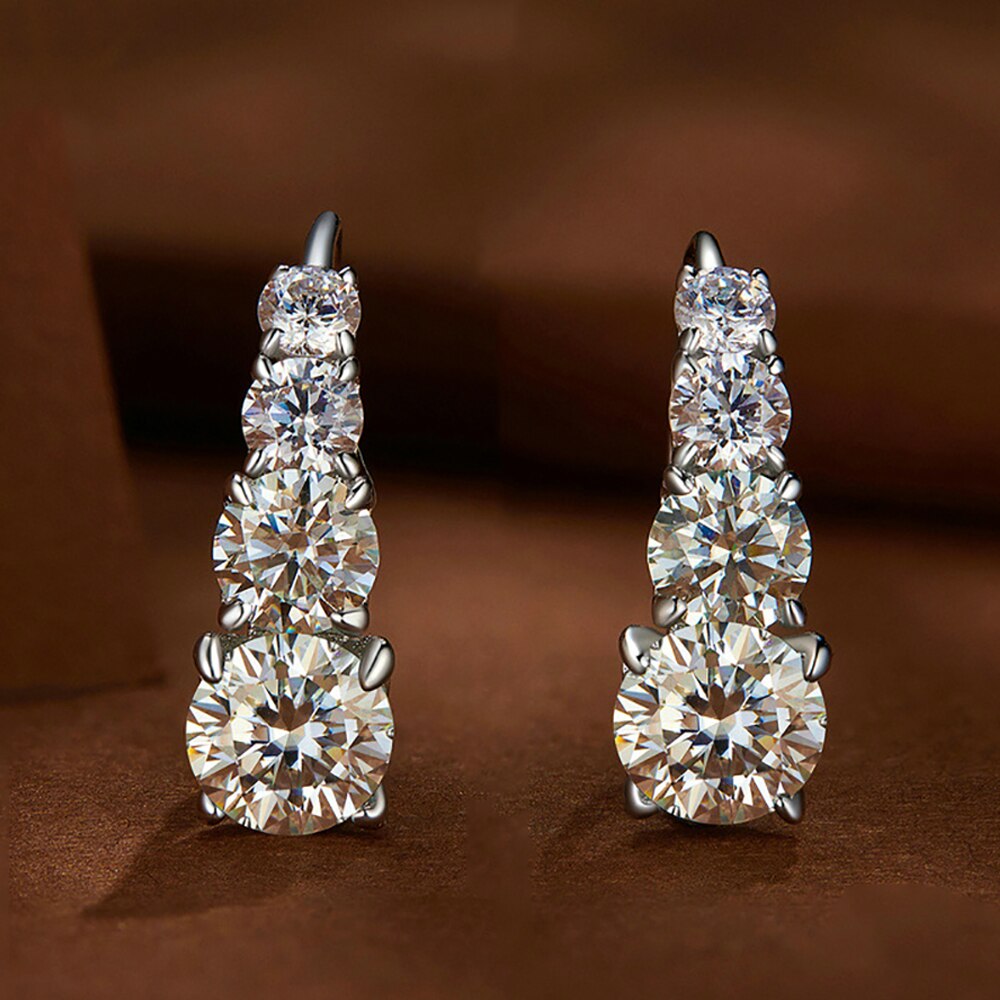 1.92 Carat Total Moissanite Platinum Plated 925 Sterling Silver 8 Stone Earrings