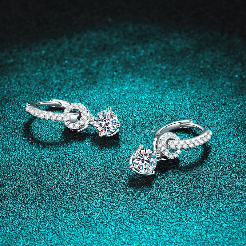 1 Carat Total Moissanite and Zircon Accent 18K Gold Plated 925 Sterling Drop Earrings