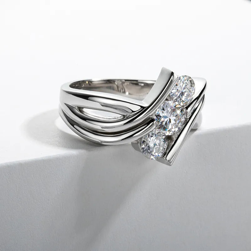 1.2 Carat Total Moissanite 18K White Gold Plated 925 Sterling Silver 3 Stone Ring