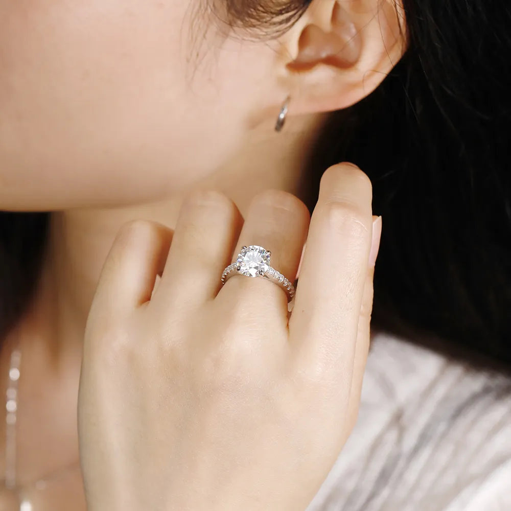 3.54 Carat Total Moissanite Platinum Plated 925 Sterling Silver Engagement Ring