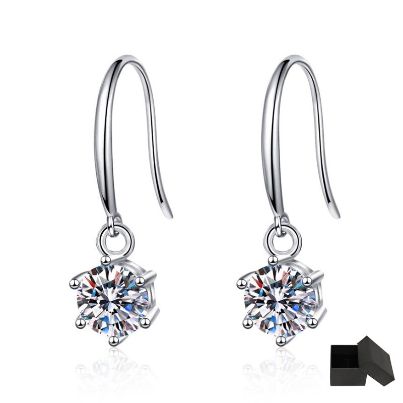 1 Carat Total or 2 Carat Total Moissanite Platinum Plated 925 Sterling Silver Hook Earrings
