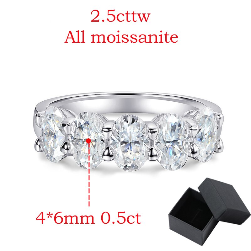 2.5 Carat Total Oval Moissanite Rhodium Plated 925 Sterling Silver Anniversary Band