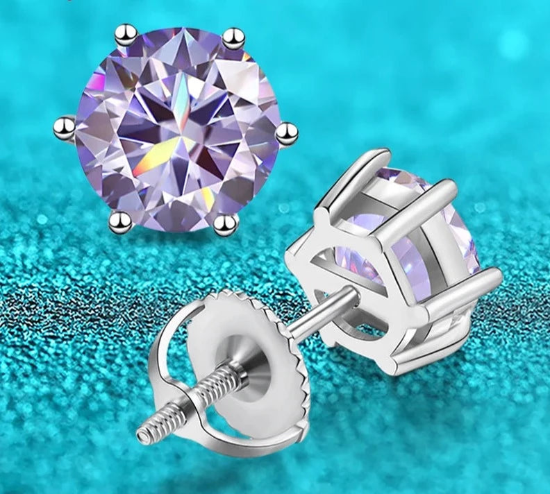 2 Carats or 4 Carats Total Colorful Moissanite Platinum Plated 925 Sterling Stud Earrings