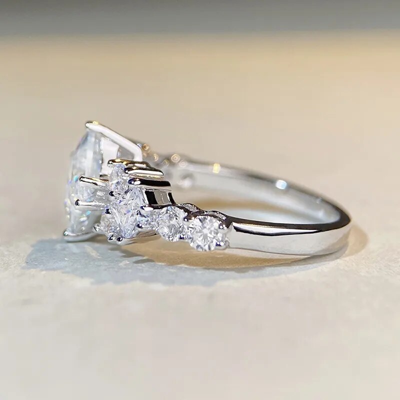 1.2 Carat Princess Cut Moissanite and Zircon Platinum Plated 925 Sterling Silver Ring